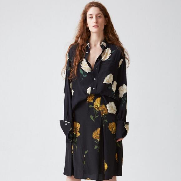 HOPE Stockholm Brave Shirt White Floral Button Down Unisex {AA26}